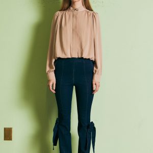 Side Split Flare Denim Pants with Bows