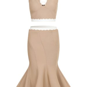 Scallop Detail Two Tone Skirt Set