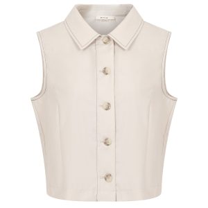 The Isometric Collared Woven Sleeveless Top Contrast Stitch