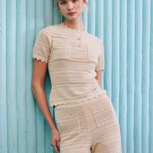 Élégie Pointelle Knit Short Sleee Top