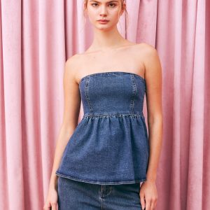 Nyla Strapless Denim Peplum Top