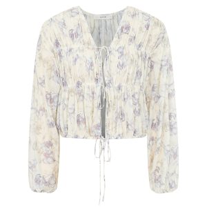 Floral Sheer Drawstring Blouse