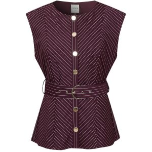 Herringbone Sleeveless Top with Belt