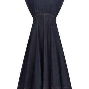 Denim Cinched Waist Midi Dress