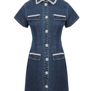 Estelle Short Sleeve Embellished Denim Dress