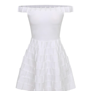 Alba Bandage Off Shoulder Fit and Flare Pintuck Dress