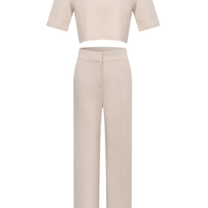 Casual Day Crop Top and High Waist Pants Set