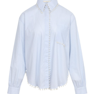 Pearl Detail Oversized Stripe Poplin Shirt