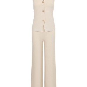 Cashmere Canvas Sleeveless Knit Vest & Pants Set