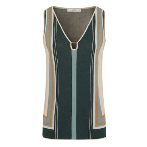Knit Multi Border Stripe Sleeveless Top with Keyhole